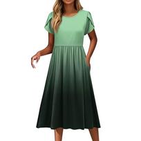 Women's Casual Gradient Short Sleeve Midi Dress with Pockets, Summer Loose Fit A-line Sundress for Daily Wear XXL žalia