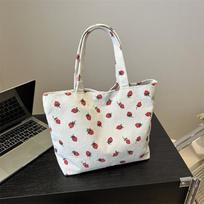 Women“s Bags Strawberry Print Cute Sweet Shoulder Bag Japanese Harajuku Artistic Kawaii Large Capacity Portable Handbag For Girl balta