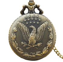 Vintage Bronze Steampunk Star Eagle Carved Quartz Pocket Watch Necklace Pendant Clock Chain Men Women Chain Gift bronza