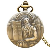 Retro Bronze Steampunk Moses Ten Commandments SLATE Quartz Necklace Series Commemorative Pocket Watch For Men And Women bronza