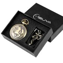 Fullmetal Alchemist Silver/Bronze Pocket Watch Pendant Men's Quartz Pocket Watch Japan Anime Necklace Clock High Grade Gifts Set