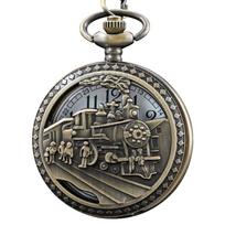 Classic Steam Power Train Digital Quartz Pocket Watch Vintage Necklace Universal Mini Gift for Male and Female Students bronza