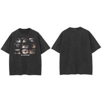 Hip Hop  Washed Black TShirt Streetwear Eye World Graphic T Shirt Hipster Men Tshirt Cotton Unisex Tops Tees Dope Apparel M