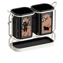 Cute Cat Kitchen Storage Basket Standing Tableware Drainer Organizer Cutlery Holder  Kitchen juoda