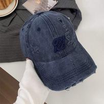 Hip Hop Unisex Baseball Cap Punk Holes Washed Cotton Snapback Peaked Hat Solid Color Street Visors Dad Trucker Letters Cap Adjustable tamsiai mėlyna spalva