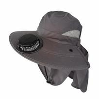 Portable Solar Rechargeable Fan Hat Long-lasting with Shawl Fishing Sun Shading Cap with Face Cover Adjustable Wide Brim Fan Hat tamsiai pilka spalva