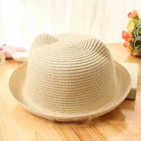 Cute Ear Solid Floppy Beach Cap For Children Fashion Lovely Girls Boys Straw Hats Headdress Summer Kids Baby Bucket Sun Hat smėlis