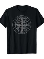 Vyrų St. Benedikto medalis T-shirt Patvarus 180 gsm Religinis marškinėlis Juodas su baltu Benediktinų taisyklės dizainu Greitai džiūstantis T-shirt S įvairiaspalvis