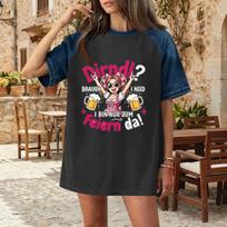 Women's Casual Denim Patchwork Oktoberfest Print Short Sleeve T Shirt Comfortable Loose Fit Tee Top for Everyday Wear XXXL