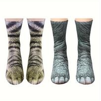 2pairs cat elephant socks of novelty animal paw socks for men, women, and teenagers, Christmas gift for men and women Free size