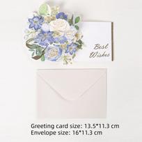 New 3D Pop-up Style 3D Greeting Card Creative Romantic Flower Blessing Card Handmade Creative Flower Card Wedding Invitations mėlyna