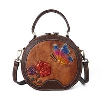 Butterfly Loves Gėlėmis puošti pečių krepšiai Natūralios odos rankinės Vintažinio dizaino Crossbody Krepšys moterims Moterų piniginė su užtrauktuku 19cm*17cm*8cm ruda