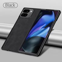 Prabangus verslo retro odinis „Google Pixel 9 Pro Fold 5G“ PU dėklas, skirtas „Skin Feel“, vientisos spalvos, atsparus smūgiams, matinis silikoninis minkštas apsauginis dėklas. Google 9 Pro Fold juoda
