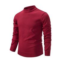 Autumn And Winter New Men'S Slim-Fit Solid-Color Semi-Turtleneck Knitted Sweater Men'S Sweater Bottoming Shirt Men'S M raudona