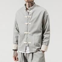 Vyriškos kimono atviros striukės Tvirtos viršutinių drabužių paltai Laisvi laisvalaikio kinų stiliaus vyriški ilgomis rankovėmis Retro patogūs paltai S pilka