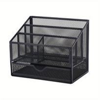 23*19.5*15.8cm1vnt. Stalo raštinės reikmenų ir dokumentų organizatorius, kūrybiškas metalinis rašiklių laikiklis su stalčiumi, penkių skyrių padalinta laikymo dėžė, biuro organizavimo priedas. juoda