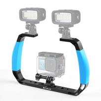 PULUZ dvigubos silikoninės rankenos, aliuminio lydinio povandeninis nardymo įrenginys, skirtas GoPro, DJI OSMO Action, Insta360 ir kitoms veiksmo kameroms mėlyna