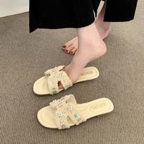 Summer Niche Design Shoes for Women In Flip-flops Pearl Seaside Beach Flip-flops 35 smėlis