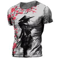Trend Japanese Samurai Graphics T-shirts Summer Fashion Short Sleeve Mens 3D Printed T Shirts Casual Loose Harajuku Tees S