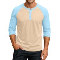 Men's Button-Down Contrast Raglan 3/4 Sleeve Top L smėlis