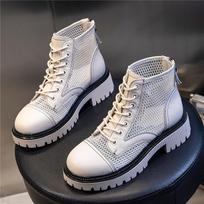 Leather women's shoes Martin boots women's 2025 new summer women's breathable hollow net boots flat short boots children's tide 35 smėlis