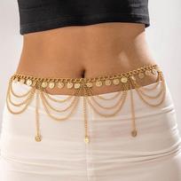 Summer Silver Metal Body Chain Belt Star Tassel Waistchain Gold Butterfly Body Jewelry Women brown