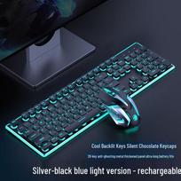 EWEADN GX710 Silent Wireless Keyboard and Mouse Combo with Blue Backlight