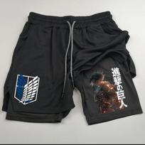 Anime Ataka prieš Titanus Spausdintas Vyriškas Dvi viename Dvigubo lygio Sportinis Fitneso Laisvalaikio Šortai S