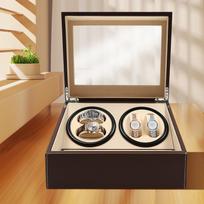 Automatic Watch Winder Box with 4 Quiet Motors 6 Storage Slots US Plug for Automatic Watches Display Case with Watch Pillows United States