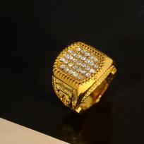 New European and American Style Hip-Hop 24K Gold Full Diamond Alloy Ring For Men's Personalized Wear And Punk Style Ring 7
