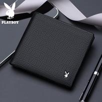 Playboy Vyriška natūralios odos dvigubo lankstymo piniginė gray