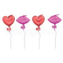 Torto žvakutės su metalizuotu efektu „Lip and Heart“, 8 cm, 4 vnt.