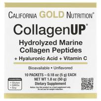 California Gold Nutrition CollagenUP, jūrinis kolagenas, hialurono rūgštis, vitaminas C, 10 pakelių