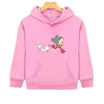 Hilda and her pet Zhizhi 2026new style Boys Kids Hoodies kawaii Cartoon Print Hoody Children Clothing Girls Clothes moletom Cute Tops Anime hoodie 130 rožinė