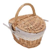 Vocante Picnic Basket with Removable Liner, Empty Picnic Baskets with Lid, Vintage Picnic Basket with Foldable Fabric Handle for Outdoor Picnic Campin