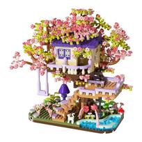DIY Sakura Treehouse Building Blocks Set Diy Cherry Blossom Bricks Tree Model Ornament Romantic Christmas Gift for Girlfriend no box