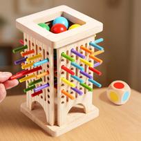 Wooden Stick Board Game Parent Child Interaction Montessori Wooden Toys, 4-sided Acrylic Cylinder Game, Stick Picking Game Gift