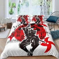 Japanese Samurai Bedding Set King/Queen/Full Size Japan Sunset Scenery Building Silhouette Polyester Duvet Cover Men Black Red 135x200cm