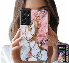 Etui Do Samsung Galaxy S21 Ultra - Różowo Biały Marmurek, Kamienne Wzory