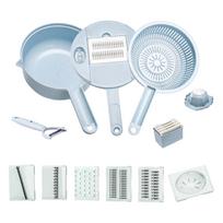 Multifunctional Kitchen Tool Set with Slicer Grater Strainer Mixing Bowl Peeler and Interchangeable Blades for Food Preparation One Size mėlyna