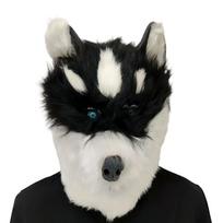 Plush Husky Head Mask With Funny Animal Costume For Halloween And Party Events Black White