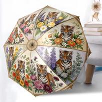 1pc Sturdy 8-Bone Auto Umbrella, Majestic Tigers Umbrella, Digital Printed, Foldable Umbrella for On-the-Go Outdoor Use