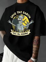 2026 Spring/Summer Save The Planet Kill All Humans Funny Robot Printed Cotton T-shirt Y2K Casual Street Short Sleeved T-shirt S įvairiaspalvis