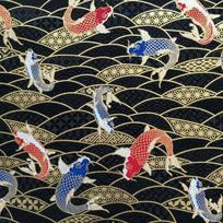 100x150 cm Koi Fish margintas bronzinis audinys Japoniško stiliaus Gold Fish Wave Patten audinys, skirtas pasidaryk pats kimono Cheongsam maišelio drabužiams 100x150cm