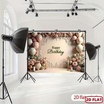 2D Happy Birthday Neutral Pink Floral Backdrop Banner Party Photo Background 47.2x31.5inch/120*80cm