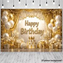 2D Royal Gold Happy Birthday Backdrop Banner Photography Background for Adult Party 47.2x31.5inch/120*80cm