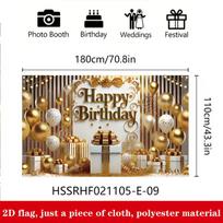 2D Happy Birthday Backdrop Gold Striped Balloon Photo Banner Party Decoration Background 47.2x31.5inch/120*80cm