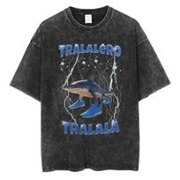 Funny Tralalero Tralal Shark Meme Washed Vintage T shirt Unisex Women fashion harajuku T shirt summer ONeck short sleeve Tshirts 2XL