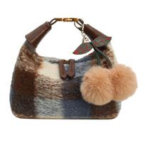 Velvet Fabric Plaid Pattern Crossbody Bags For Women 2026 Winter New Luxury Designer Purses And Handbag Casual Shoulder Hobo Bag 23x13x10cm mėlyna