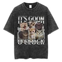 Funny Save The Planet Eat Plastic T Shirt Unisex Washed Cotton Vintage Cute Kitten Graphic Tee Harajuku Summer Top Streetwear S